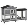 Wooden Rabbit Hutch 62" with Wheels Light Gray Bunny Cage Pet Playhouse Indoor Outdoor