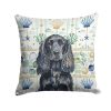 Black English Cocker Spaniel Coastal Sea Glass Throw Pillow Decorative Indoor Outdoor Accent Cushion for Couch, Bed or Patio, 18Hx18W