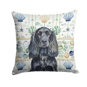 Black English Cocker Spaniel Coastal Sea Glass Throw Pillow Decorative Indoor Outdoor Accent Cushion for Couch, Bed or Patio, 18Hx18W