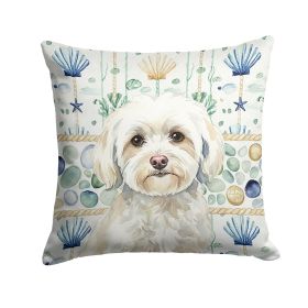 White Havanese Coastal Sea Glass Throw Pillow Decorative Indoor Outdoor Accent Cushion for Couch, Bed or Patio, 18Hx18W