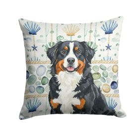 Bernese Mountain Dog Coastal Sea Glass Throw Pillow Decorative Indoor Outdoor Accent Cushion for Couch, Bed or Patio, 18Hx18W