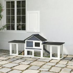 Deluxe 2-story Outdoor Rabbit House XL Wooden Hutch 83 'with Ladder Cage Dark Grey