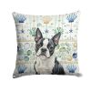 Boston Terrier Coastal Sea Glass Throw Pillow Decorative Indoor Outdoor Accent Cushion for Couch, Bed or Patio, 18Hx18W