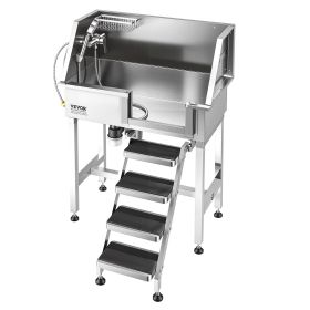 34" Dog Washing Station, Stainless Steel Pet Grooming Tub Bathtub, Professional Dog Wash Sink with Shower, Faucet, Soap Holder