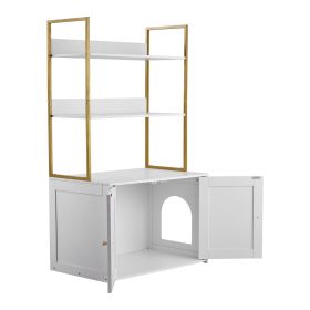 Cat Litter Box Enclosure Furniture, 27.6 in Hidden Litter Box Cabinet with Metal Legs & 2-Tier Storage Shelves, Waterproof Cat Washroom Cat House