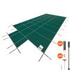 Pool Safety Cover Fits 16x32ft Rectangle Inground Safety Pool Cover Green Mesh with 4x8ft Center End Steps Solid Pool Safety Cover for Swimming Pool W