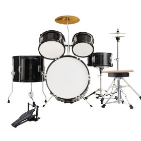 Kids Drum Set, 5-Piece, 16 in Beginner Full Drum Set with Bass Toms Snare Floor Drum Adjustable Throne Cymbal Hi-Hat Pedal and Two Pairs of Drumsticks