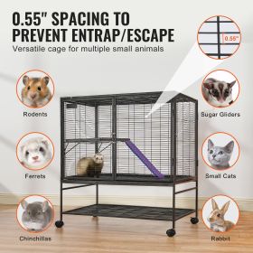 39" Rolling Metal Ferret Cage, Large 2-Tier Cage, Small Animal Cage with Ramps & Tray, Easy to Set up for Pet Rats, Hamster, Guinea Pig, Chinchil