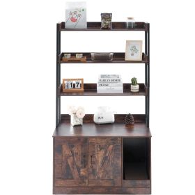Cat Litter Box Enclosure, Hidden Litter Box Furniture with 3 Storage Shelves, Wooden Cat Washroom Indoor