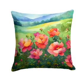 Iowa Wild Prairie Roses in Watercolor Throw Pillow Machine Washable, Indoor Outdoor Decorative Pillow for Couch, Bed or Patio, 18Hx18W
