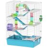 6 Tier Hamster Cage with Tubes and Tunnels, Hut, Wheel, Food Dish, Water Bottle, Ramps, for Dwarf & Gerbil, Light Blue