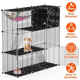 3-Tier Cat Cage Enclosure Indoor Cat Cage Playpen With Hammock Toy Ball Ladder DIY Iron Wire Cat House Kennels Crate For 1-2 Cats Ferret Rabbit Small