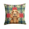Sussex Spaniel Christmas PoinsettIas Throw Pillow Decorative Indoor Outdoor Accent Cushion for Couch, Bed or Patio, 14Hx14W