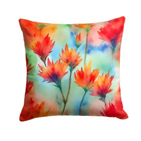 Wyoming Indian Paintbrush in Watercolor Throw Pillow Machine Washable, Indoor Outdoor Decorative Pillow for Couch, Bed or Patio, 18Hx18W