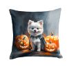 White Pomeranian Puppy Halloween Throw Pillow Machine Washable, Indoor Outdoor Decorative Pillow for Couch, Bed or Patio, 18Hx18W