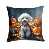 White Poodle Puppy Halloween Throw Pillow Machine Washable, Indoor Outdoor Decorative Pillow for Couch, Bed or Patio, 18Hx18W