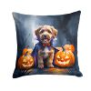 Chocolate Labradoodle Puppy Halloween Throw Pillow Machine Washable, Indoor Outdoor Decorative Pillow for Couch, Bed or Patio, 18Hx18W