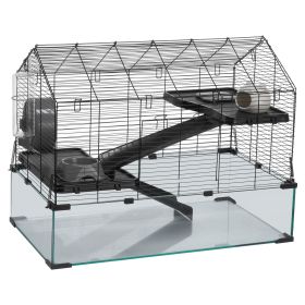 Hamster Cage, 360° Viewing Transparent Hamster Habitats, Small Animal Cage, 29.5 x 17.3 x 24 in, Ventilated Pet Mouse Cages with Water Bottle