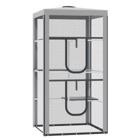 79" Cat Cage, Large Outdoor Kitten House, Indoor Cage Pet Kennel Playpen with 3 Platforms Door 4 Sandbags - Grey