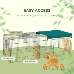 Green Small Animal Cage with Roof for Chicken Rabbits Chinchillas 87'' X 34'' X 28'' Indoor Outdoor