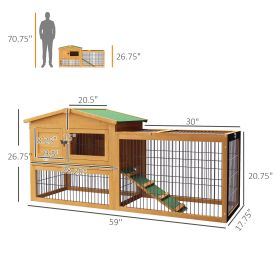 Yellow 2-Level 59 Inch Outdoor Rabbit Hutch with Openable Top for Your Pet Bunnies