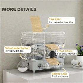Grey double-layer hamster cage with sand bath wheel water bottle tube