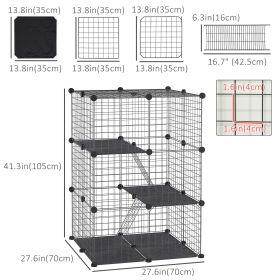 39 Pcs Black Small Animal Cage Bunny Hutch Portable Metal Wire Construction with Ramps for Kitten Chinchilla And Other Pets