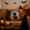 Black Newfoundland Puppy Halloween Throw Pillow Machine Washable, Indoor Outdoor Decorative Pillow for Couch, Bed or Patio, 18Hx18W
