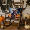Chocolate Labradoodle Puppy Halloween Throw Pillow Machine Washable, Indoor Outdoor Decorative Pillow for Couch, Bed or Patio, 18Hx18W
