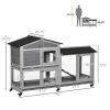 Wooden Rabbit Hutch 62" with Wheels Light Gray Bunny Cage Pet Playhouse Indoor Outdoor
