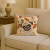 Fawn Pug Heirloom Fall Throw Pillow Decorative Indoor Outdoor Accent Cushion for Couch, Bed or Patio, 18Hx18W