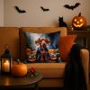 Red Dachshund Puppy Halloween Throw Pillow Machine Washable, Indoor Outdoor Decorative Pillow for Couch, Bed or Patio, 18Hx18W