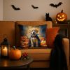Yellow Labrador Retriever Puppy Halloween Throw Pillow Machine Washable, Indoor Outdoor Decorative Pillow for Couch, Bed or Patio, 18Hx18W