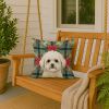 White and Cream Bichon Frise Christmas PoinsettIas Throw Pillow Decorative Indoor Outdoor Accent Cushion for Couch, Bed or Patio, 18Hx18W