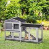 Wooden Rabbit Hutch 62" with Wheels Light Gray Bunny Cage Pet Playhouse Indoor Outdoor