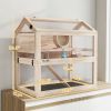Wooden Hamster Cage, 3-Tier Small Animal Cage with Hut, Seesaw, Ramps, Exercise Wheel, Acrylic Panel and Bottom Tray