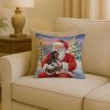Black and Tan Dachshund with Santa Claus Throw Pillow Decorative Indoor Outdoor Accent Cushion for Couch, Bed or Patio, 18Hx18W