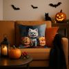 White Pomeranian Puppy Halloween Throw Pillow Machine Washable, Indoor Outdoor Decorative Pillow for Couch, Bed or Patio, 18Hx18W