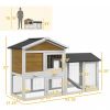 58" Wooden Rabbit Hutch with Run, Removable Tray, Asphalt Roof, Lockable Doors and Ramp, Nature Wood
