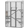 Outdoor Catio Cat Enclosure, Large Wooden Cat House with 6 Jumping Platforms, Scratching Post, 2 Ramps, for 2-3 Kittens