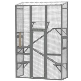 Outdoor Catio Cat Enclosure, Large Wooden Cat House with 6 Jumping Platforms, Scratching Post, 2 Ramps, for 2-3 Kittens (Title: Default Title)