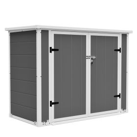 4.6x2.4 FT Resin Outdoor Storage Shed with Hydraulic Lid & Ramp Lockable Horizontal Storage Cabinet for Garden Tools Firewood Outdoor Supplies and Pet (size: 4.6x2.4FT)