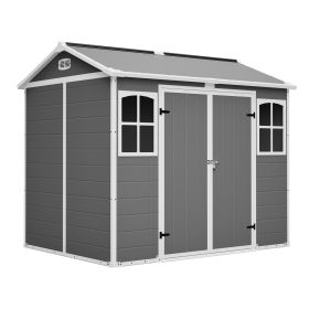 4.6x2.4 FT Resin Outdoor Storage Shed with Hydraulic Lid & Ramp Lockable Horizontal Storage Cabinet for Garden Tools Firewood Outdoor Supplies and Pet (size: 8x6FT)