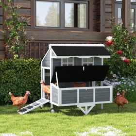 43" Chicken Coop with Wheels, Chicken Tractor with Nesting Box, Windows, Pull-out Tray, Perches, for 2-4 Hens, Gray (Color: Gray)