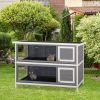 54" 2-Story Large Rabbit Hutch Bunny Cage Wooden Pet House Small Animal Habitat with Lockable Doors