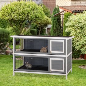 54" 2-Story Large Rabbit Hutch Bunny Cage Wooden Pet House Small Animal Habitat with Lockable Doors (Color: Dark Grey)