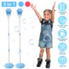 2Pack 3 In 1 Standing Bubble Machines with Colorful Lights and Music Rechargeable Bubble Maker Stands with 2 Modes 3 Adjustable Height for Party Weddi
