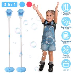 2Pack 3 In 1 Standing Bubble Machines with Colorful Lights and Music Rechargeable Bubble Maker Stands with 2 Modes 3 Adjustable Height for Party Weddi (Color: Blue)