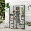 Outdoor Catio Cat Enclosure, Large Wooden Cat House with 6 Jumping Platforms, Scratching Post, 2 Ramps, for 2-3 Kittens