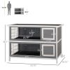 54" 2-Story Large Rabbit Hutch Bunny Cage Wooden Pet House Small Animal Habitat with Lockable Doors